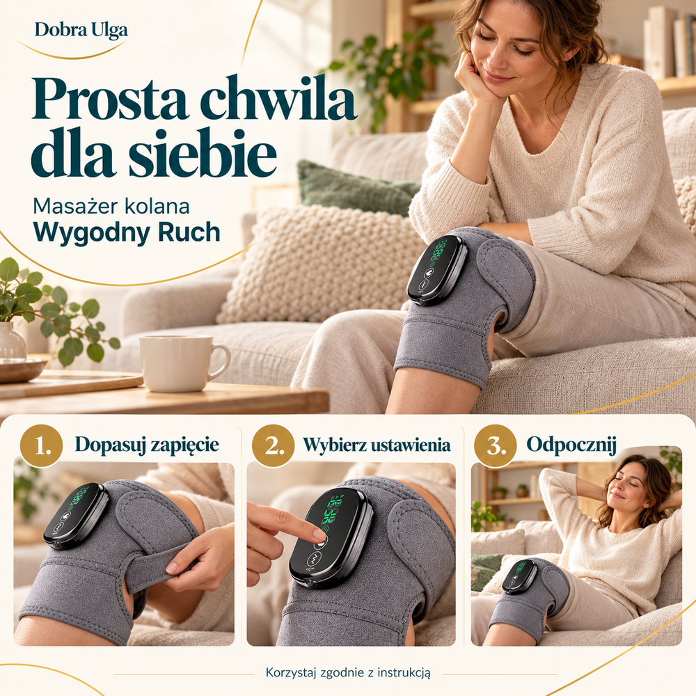 Masażer kolana Wygodny Ruch, trzy kroki użycia